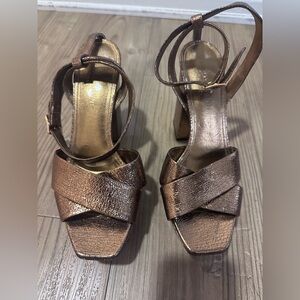 Saint Laurent Tribute Platform Leather Pumps Dark Gold Metallic